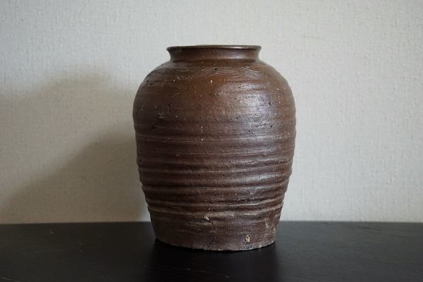 室町時代 古備前 波状文壷 壺 | 高22cm 肩の 桂又三郎入