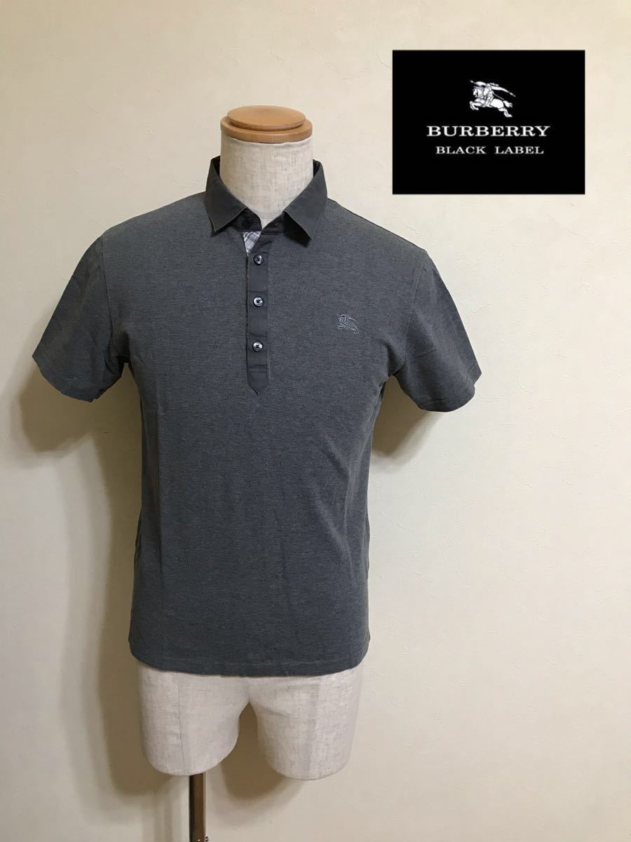 BURBERRY BLACKLABEL バーバリー ブラックレーベル 鹿の子 ポロシャツ サイズ2 半袖 グレー 三陽商会 日本製 D1P32-321-06