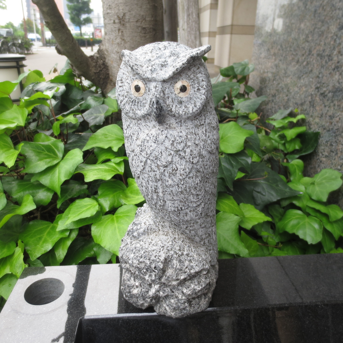 置物 フクロウ ふくろう 梟 オブジェ 福郎 御影石 玄関 看板 縁起物