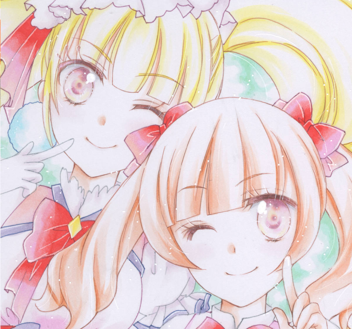 手描きイラスト☆HUGっと！プリキュア（A4）☆キュアマシェリ＆愛崎