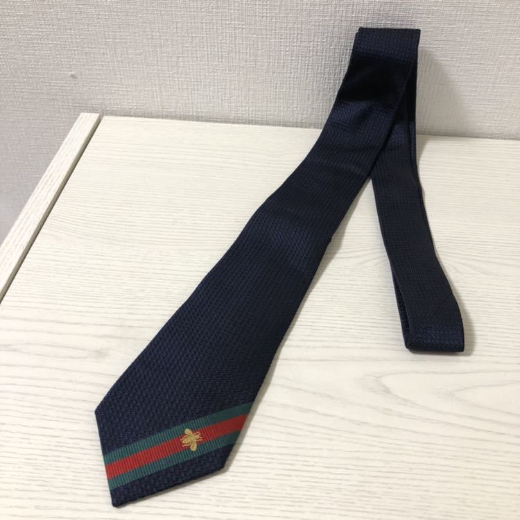 新品同様】GUCCI グッチ 456510 シルク ネクタイ ジャガード ネイビー