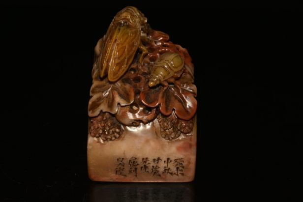 中国古玩 中国美術 古寿山石彫り 篆刻 『金蝉脱殻』印章 書道具 文具