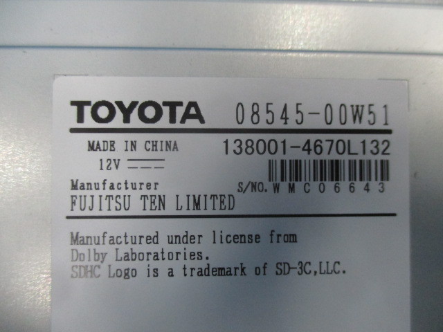 トヨタ純正ナビ トヨタ純正 メモリーナビ NSZT-W64 フルセグ 中古 NSZT-W64 地図データ2015年版 フルセグ&frasl;CD&frasl;DVD&frasl;SD