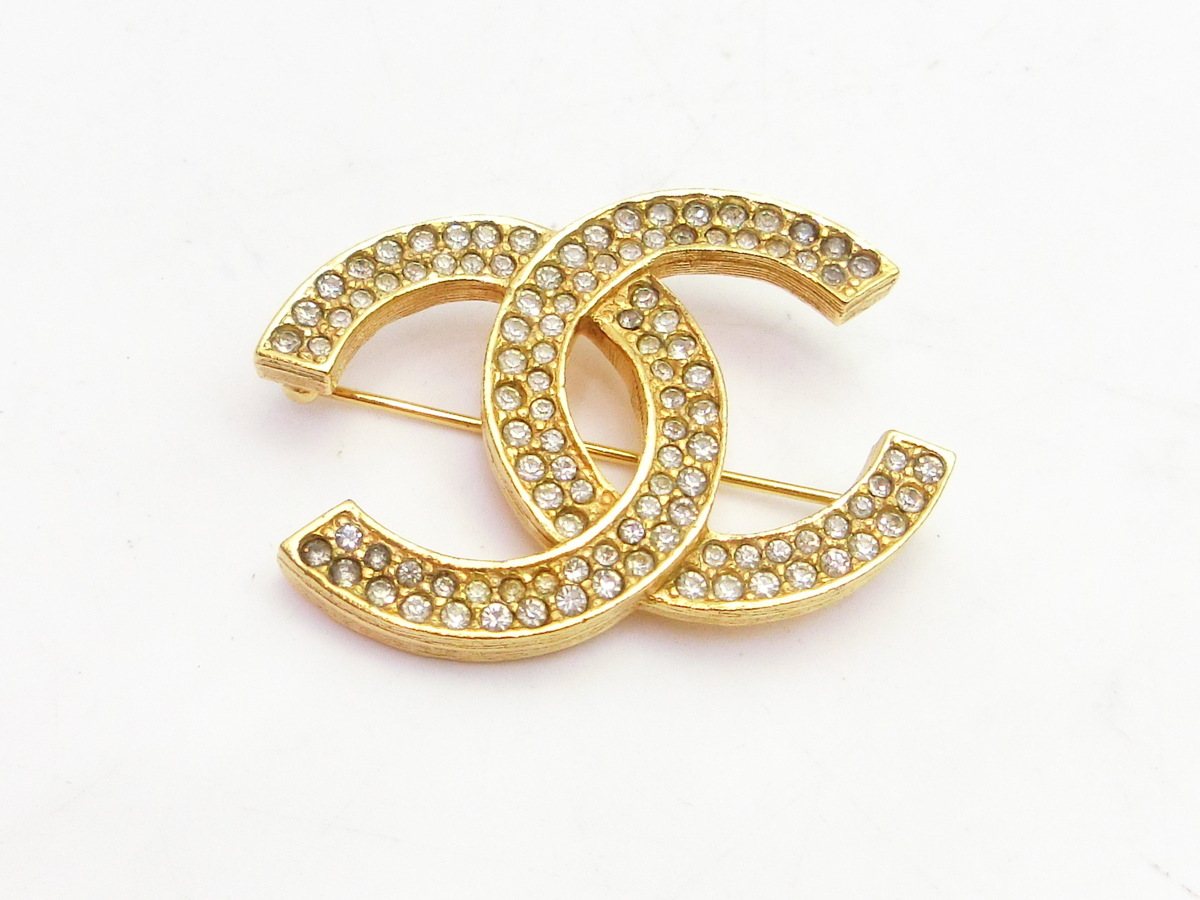 ◇S8635 CHANEL シャネル ココ マーク ライン ストーン ブローチ