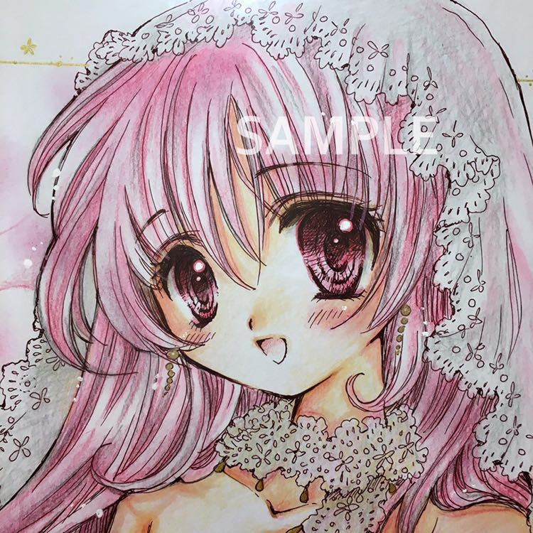 手描きイラスト 6月の花嫁 オリジナル 女の子 ピンク 手描きイラスト 売買されたオークション情報 Yahooの商品情報をアーカイブ公開 オークファン Aucfan Com