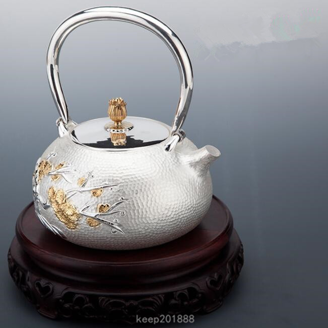 純銀 刻印有り 煎茶道具 茶壷 急須 『鎚起南瓜型 打出口 蔕蓋摘
