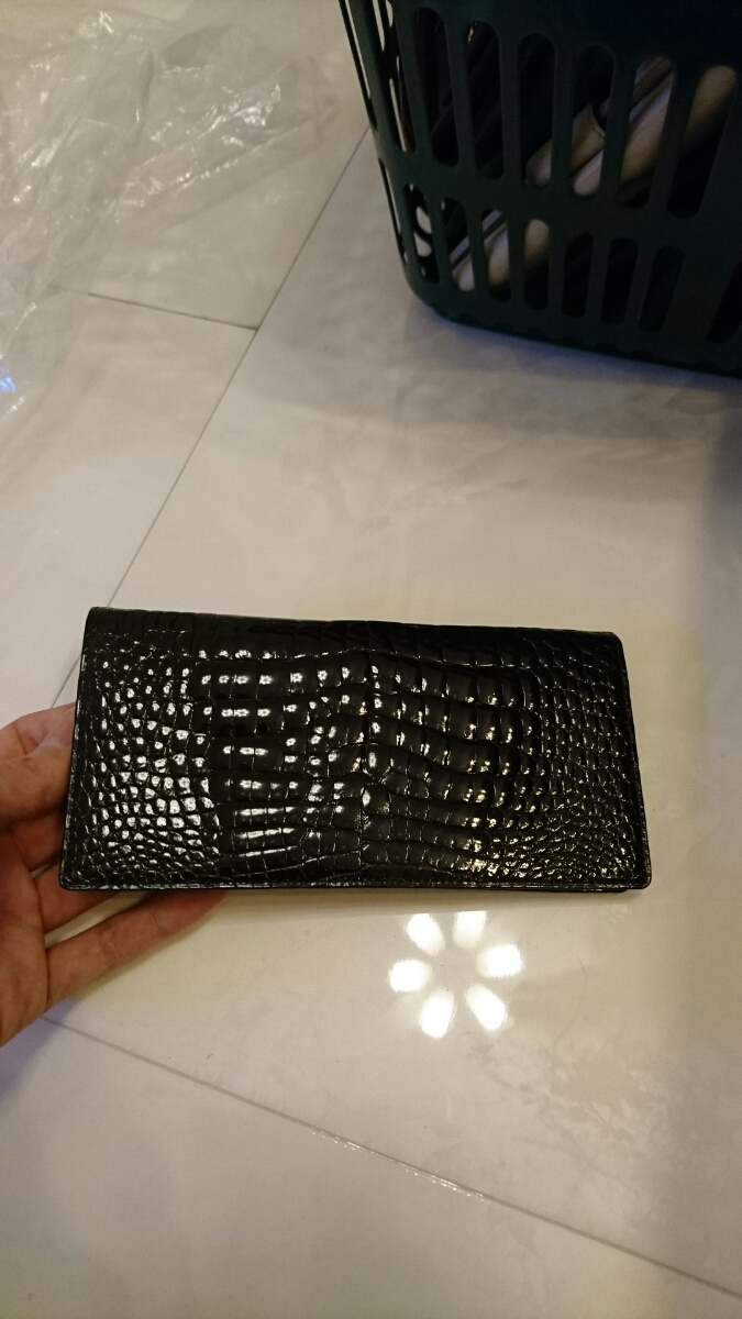 訳あり美品 スモールクロコダイル ポロサス 二つ降り長財布 