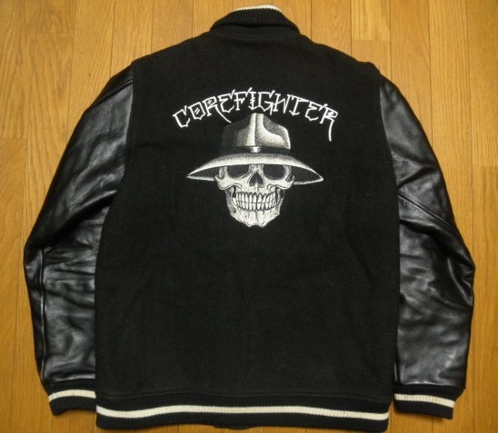 メンズ 希少 CoreFighter 袖レザースタジャン ドクロ