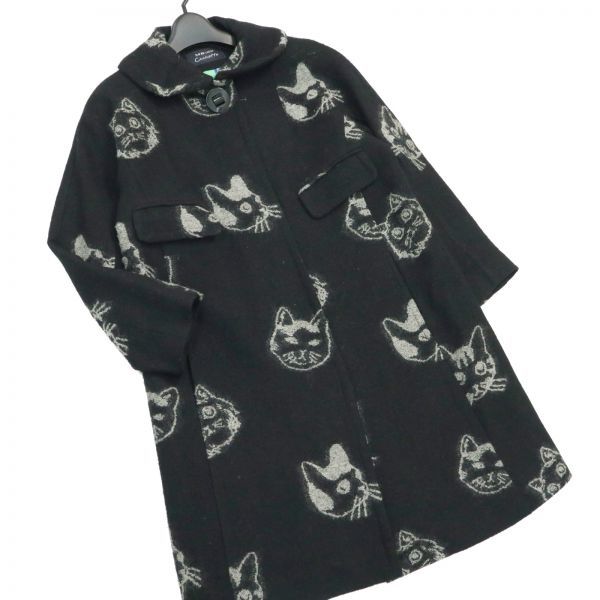 MB LUCAS Cachette ルーカス カシェット 猫 裏地総柄 メルトンウール100%★ コート Sz.02 レディース 黒 日本製 c511tc15