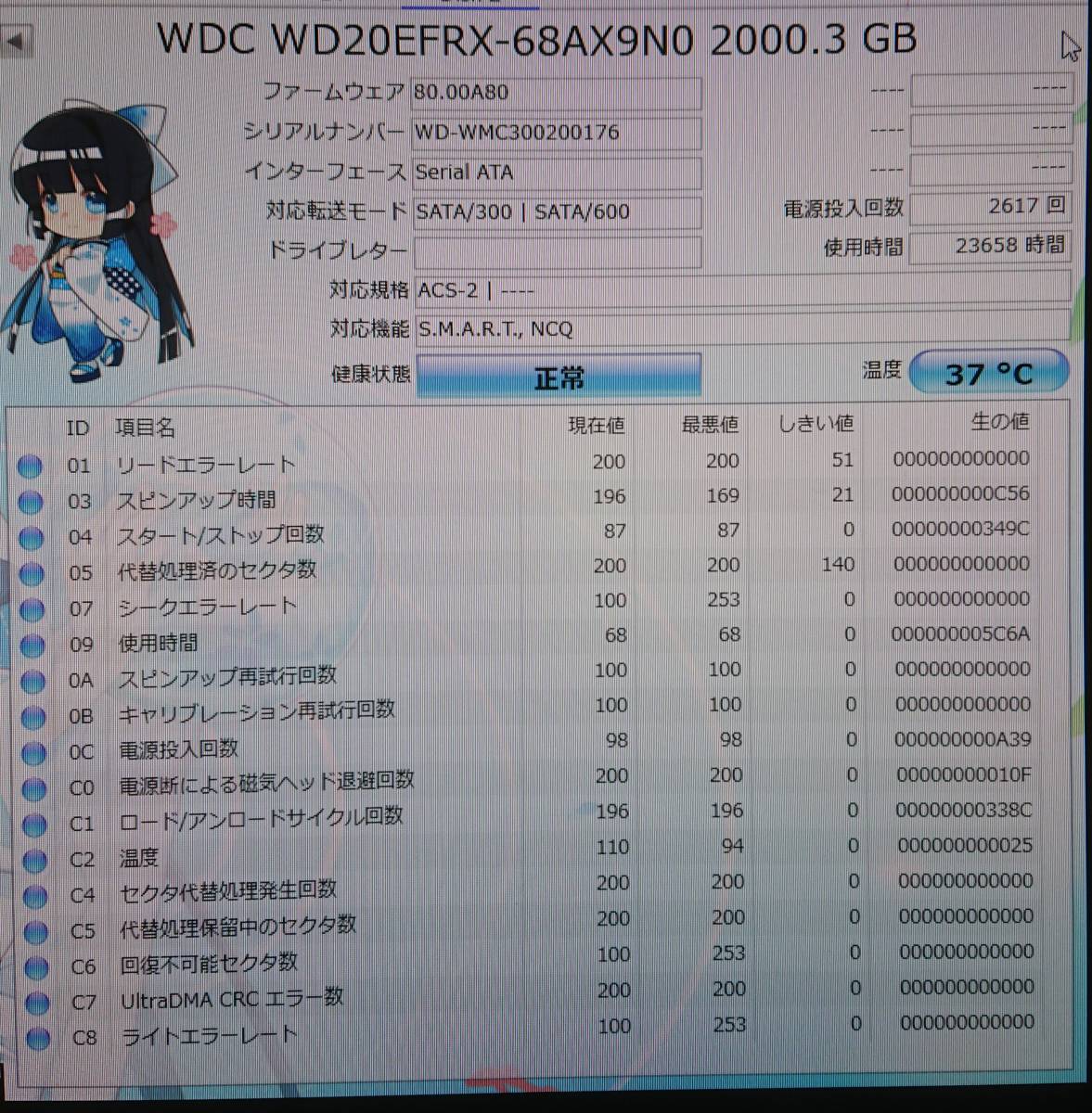 送料210円固定 使用時間23658時間 3.5インチ 内臓 SATA HDD 2TB