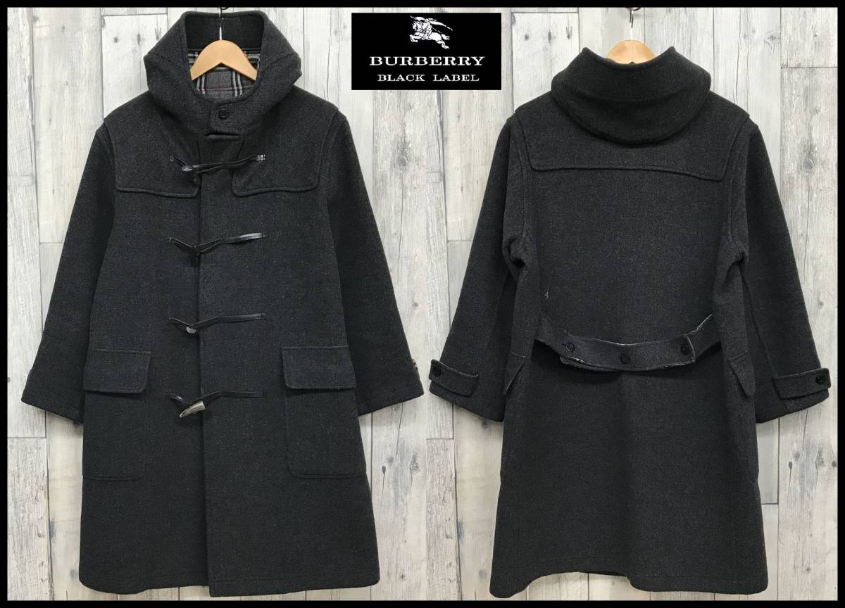 国内正規品 BURBERRY BLACK LABEL バーバリー ブラックレーベル 裏地 チェック 羊毛 ウール メルトン ダッフル コート ジャケット グレー L