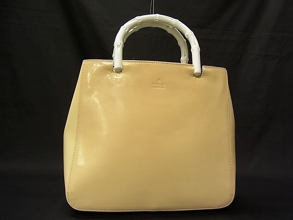 1円 GUCCI グッチ ロゴ 002-1061 001998 パテントレザー バンブー 
