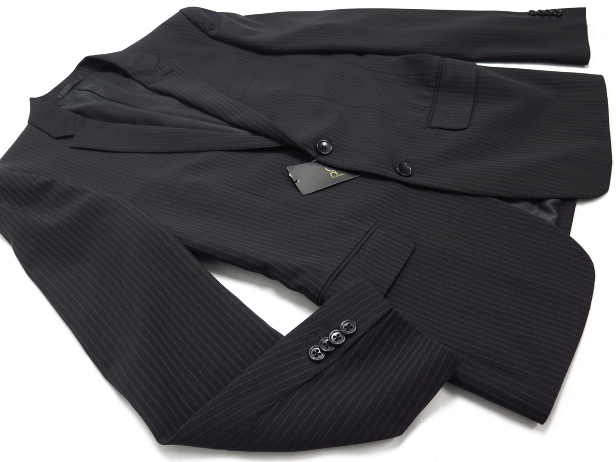2213●ビージー BG （コムサイズム）●新品　GFP53　ストレッチ・ピンストライプスーツ　ブラック/S　定価31900円