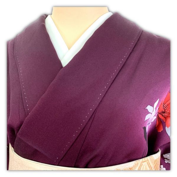 きもの誠実屋】 美品 正絹 訪問着 袷 濃い紫色 花柄 手縫い 和装 冬 お