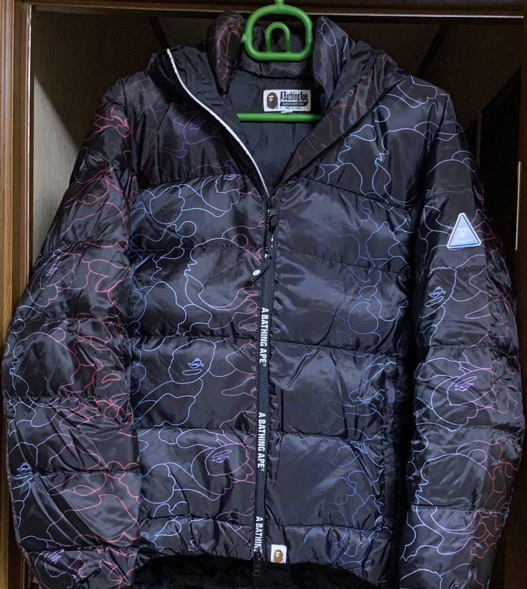 国内正規品 新品未使用 A BATHING APE PENCIL NEON CAMO HOODIE DOWN JACKET定価39，380円アベイシングエイプペンシルネオンカモダウンM