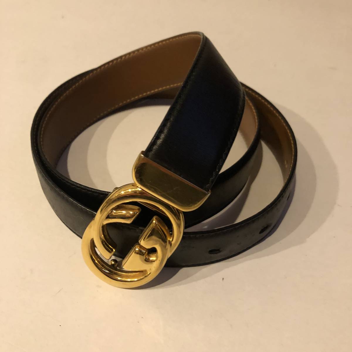 本物☆グッチ ロゴ GGバックル 革 ベルト 黒×ゴールド 100・40