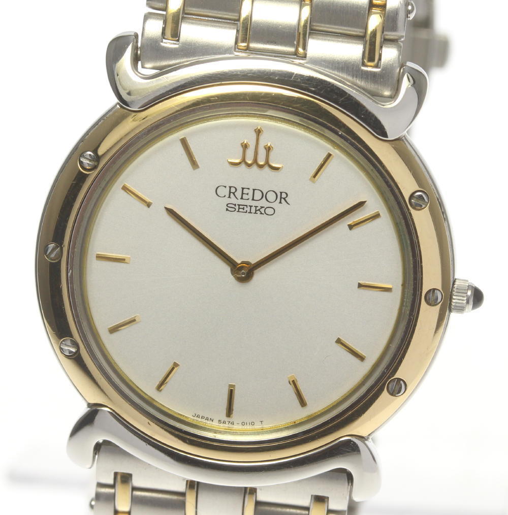 SEIKO】セイコー クレドール 5A71-0050 SS/K18(ベゼル) シルバ 