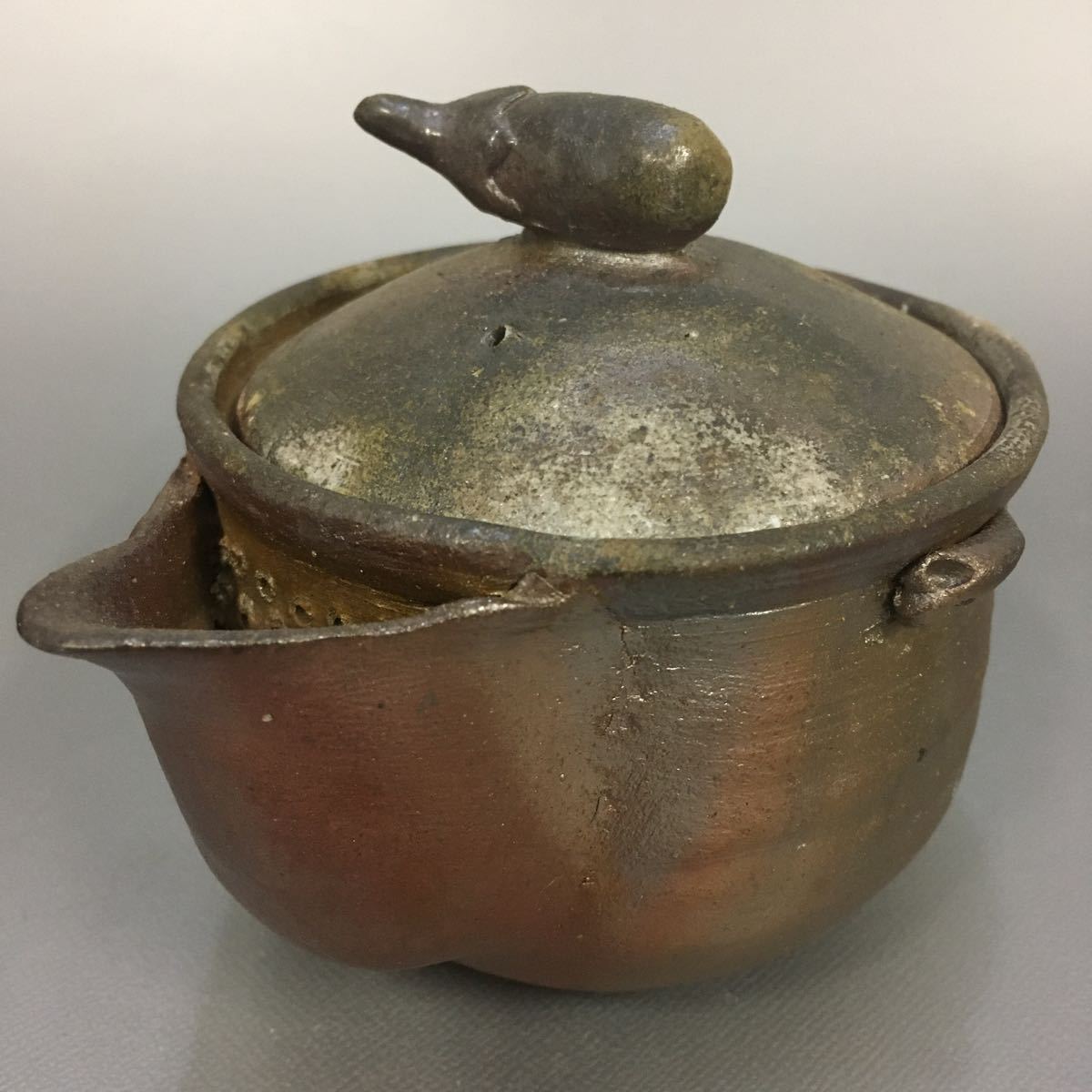 【伝統美】本山和泉 造 備前燒 煎茶器 摘み 宝瓶 湯冷まし 煎茶道具 急須 井61）【同梱OK】 備前焼 本山和泉 宝瓶 茄子摘 煎茶道具 急須 未