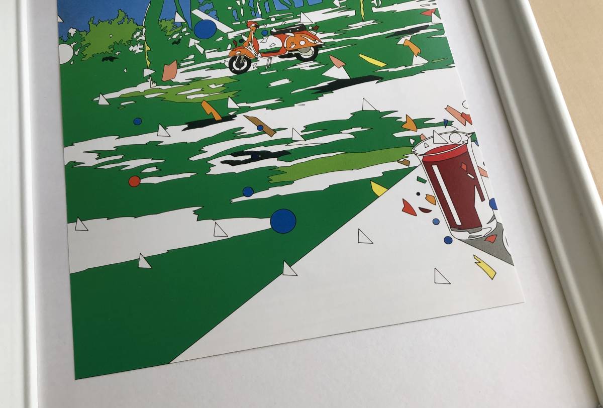 kj ☆額装品☆ 鈴木英人 初期デザイン 貴重イラスト ベスパ A4サイズ額