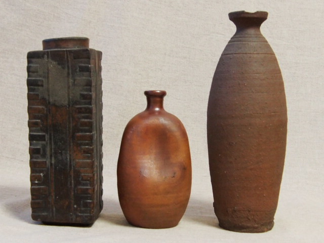 備前焼　壺　花入れ　古美術　骨董品 備前焼 作者不明 在銘 花入まとめて角花入 算木 徳利 大徳利 古備前