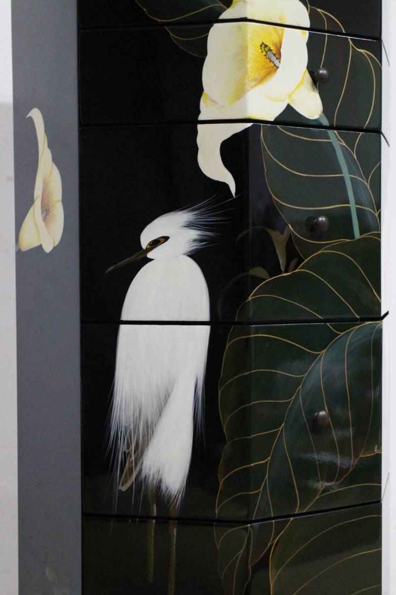 中国家具 黒漆 八角型 8杯 引き出し 抽斗 箪笥 チェスト 花台 高卓 飾り台