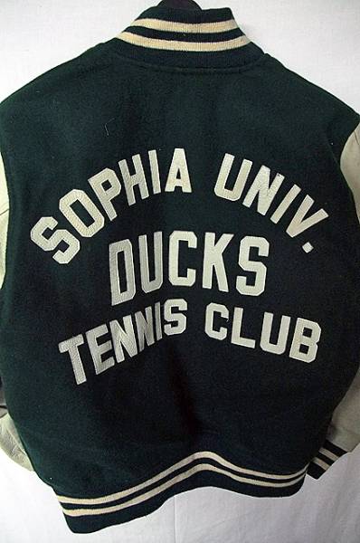 ◇上智大学 TENNIS CLUB◇袖革スタジャン◇緑×白◇(XSサイズ以下