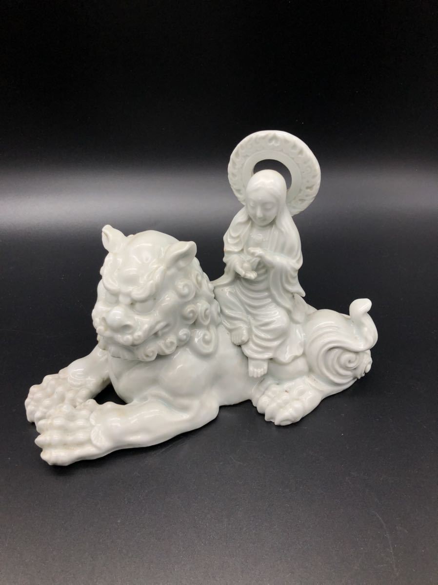 九谷焼 獅子 八幡窯 須栄義 高さ約32cm 赤 金彩 色絵 玉獅子 -