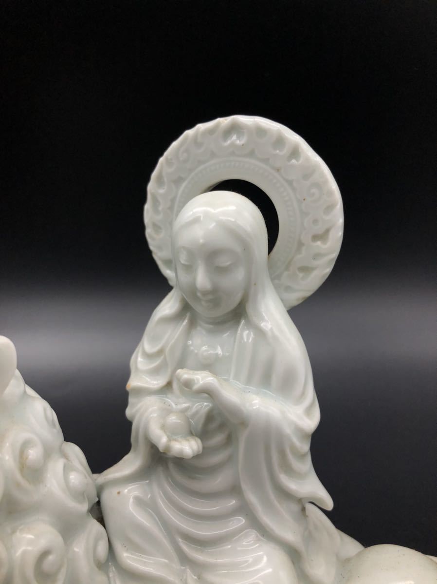 九谷焼 獅子 八幡窯 須栄義 高さ約32cm 赤 金彩 色絵 玉獅子 -