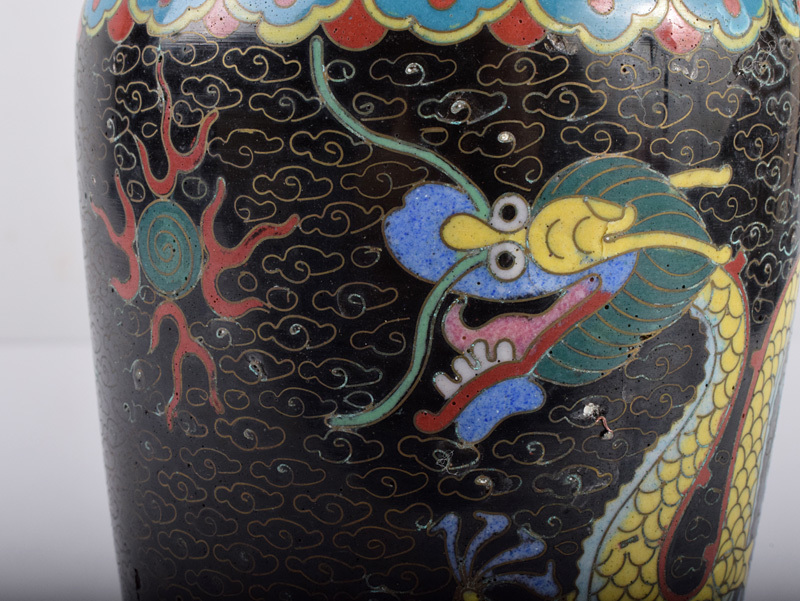正規輸入元 【高良】中国美術 古七宝琺瑯彩 龍文瓶 唐木台付 古玩 VERD