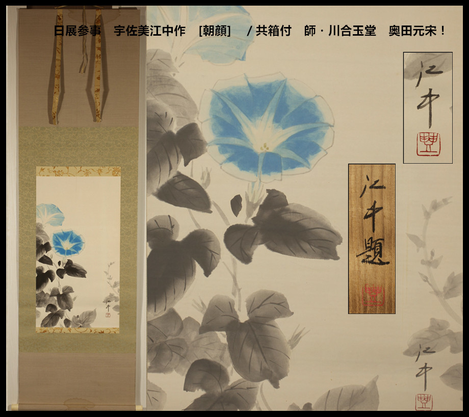 大得価，定番人気 日展参事 宇佐美江中作 朝顔 ／共箱付 師 川合玉堂 奥田元宋 B0171(掛軸)｜売買されたオークション情報、yahooの商品情報をアーカイブ公開 - オークファン 掛軸