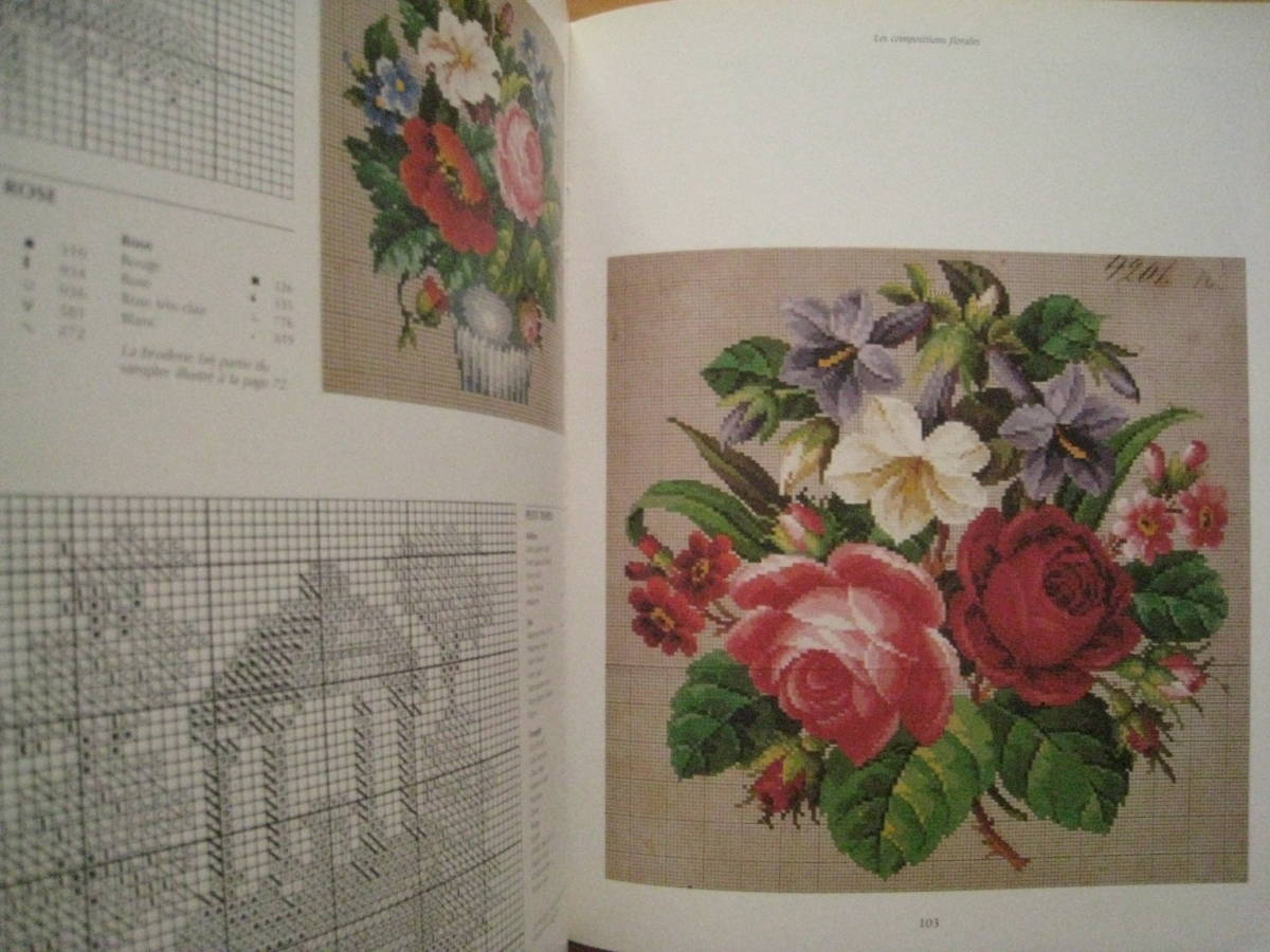 洋書・プチポワン・刺繍/L'art du petit point/プチポアン/DMC/バラ/花