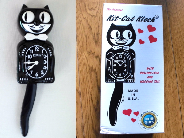 未使用☆USA製Kit-Cat Klockキットキャットクロック☆掛時計 黒 アメリカ製ネコ猫 振り子キョロちゃん可愛いclockレトロ時計ビンテージ