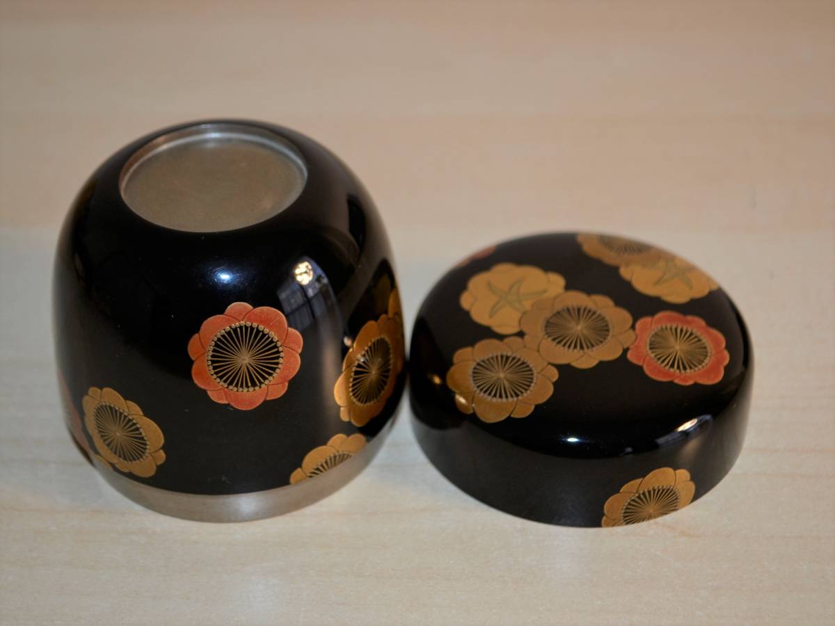 棗 溢梅蒔絵 黒棗 内銀 銀溜 春斉造 茶道具 茶入 R20343 【公式通販】