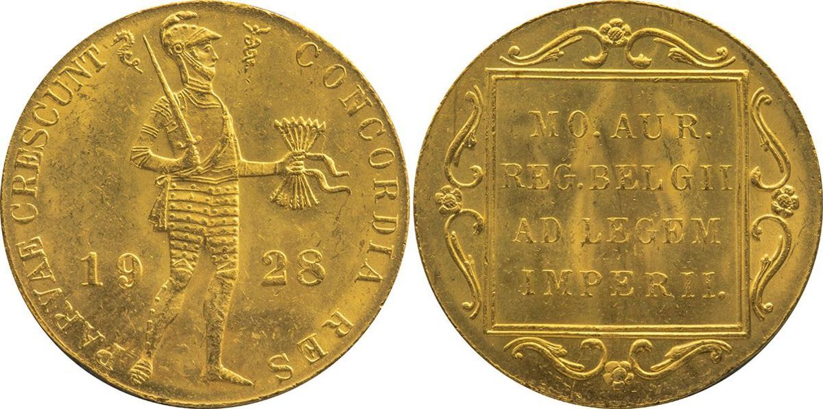 オランダ　1ダカット金貨　1928年　未使用品　騎士立像