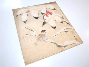 ☆肉筆色紙画☆尾瀬泰山／昭和の日本画家／小林和作門下／広島県(花鳥