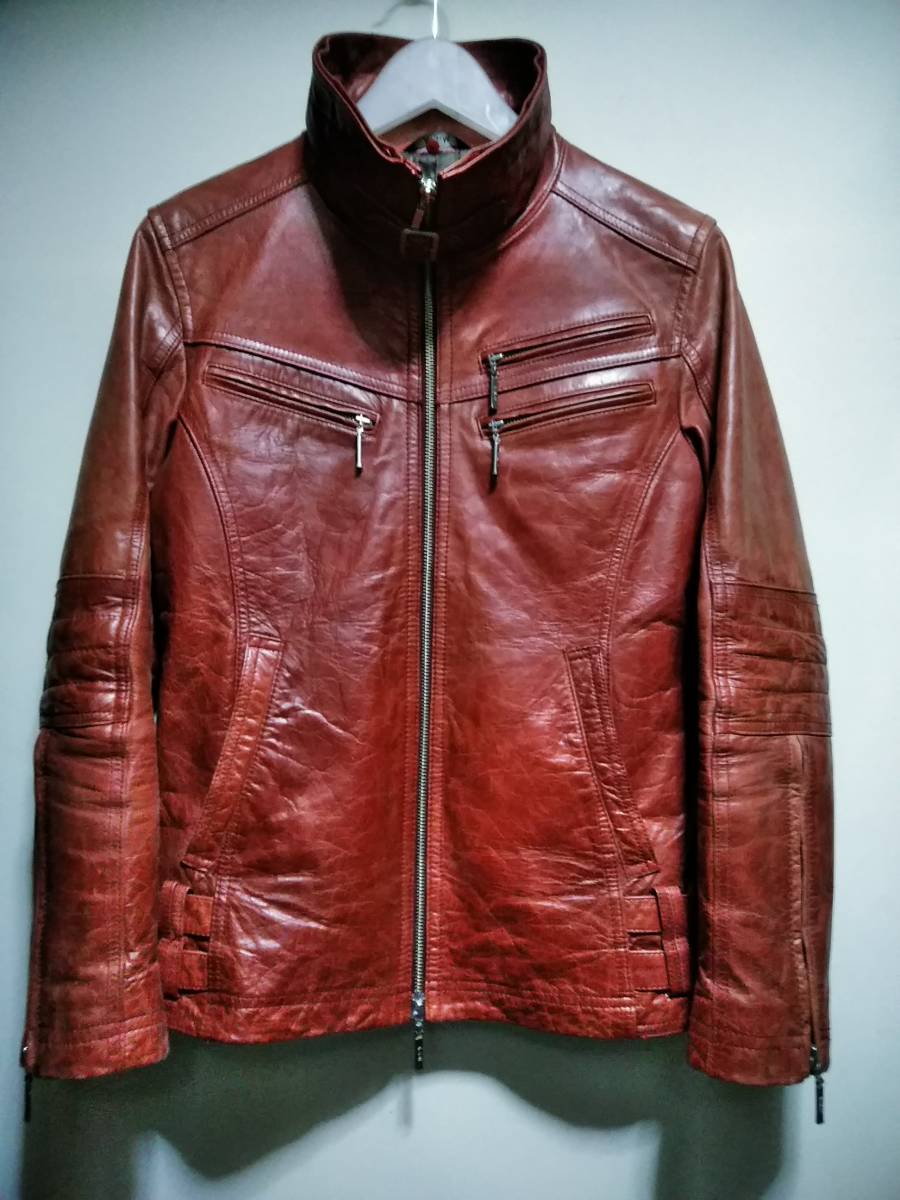 ASMライダースジャケット本革ワインレッド A.S.M レザージャケット 48 ワインレッド ボルドー バッファローレザー