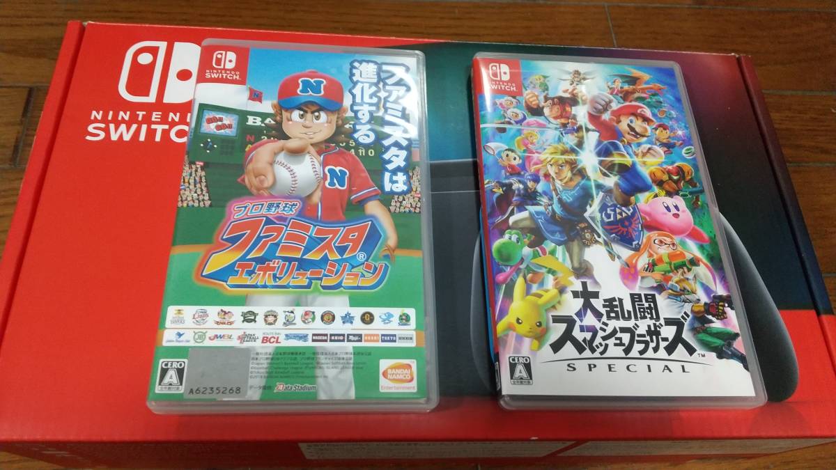 新型 Nintendo Switch ニンテンドースイッチ 本体　ネオンレッド ネオンブルー　中古　スマブラ　ファミスタエボリューションソフト付き　_4