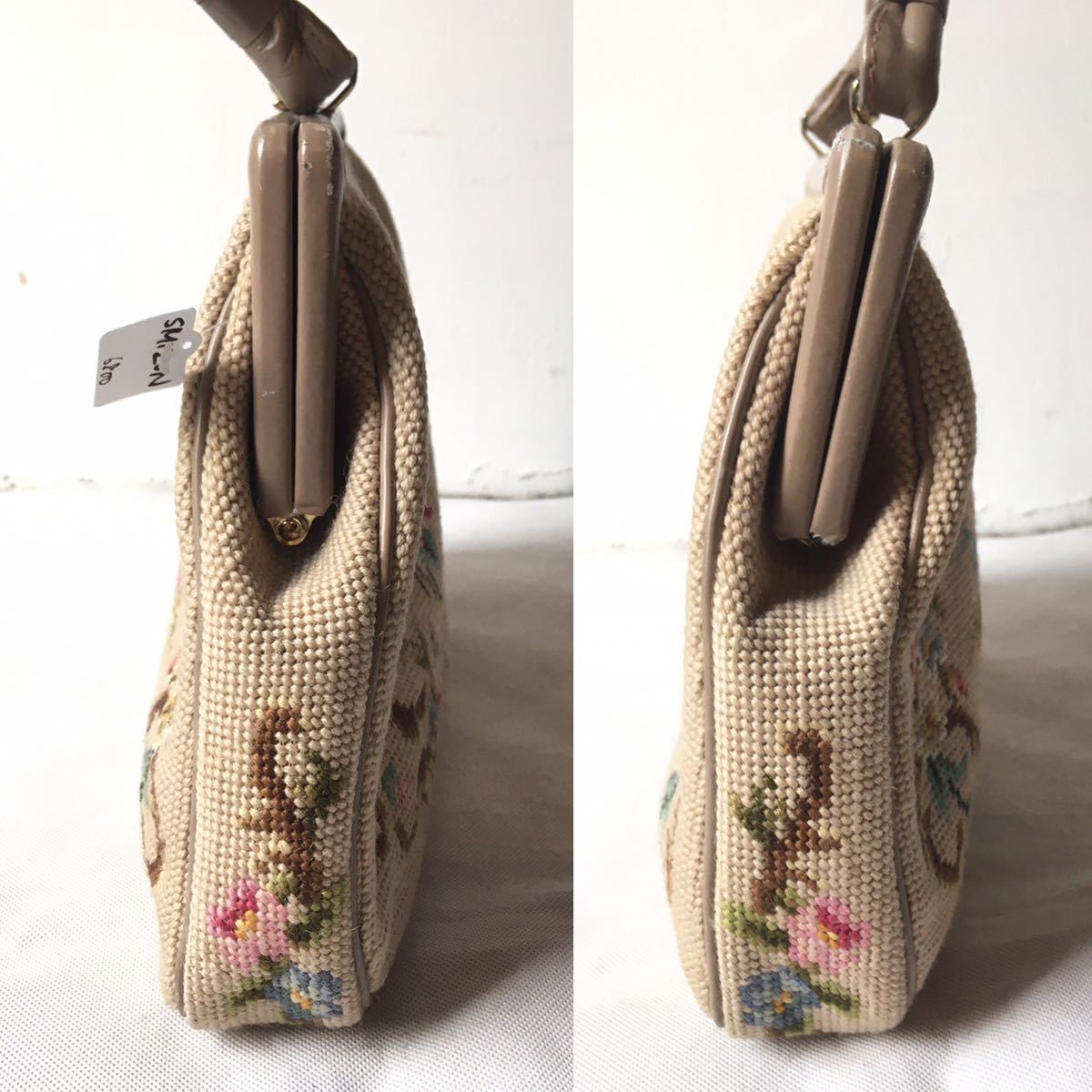 ヨーロッパ古着 プチポワン ニードルポイント ゴブラン バッグbag ガマ 