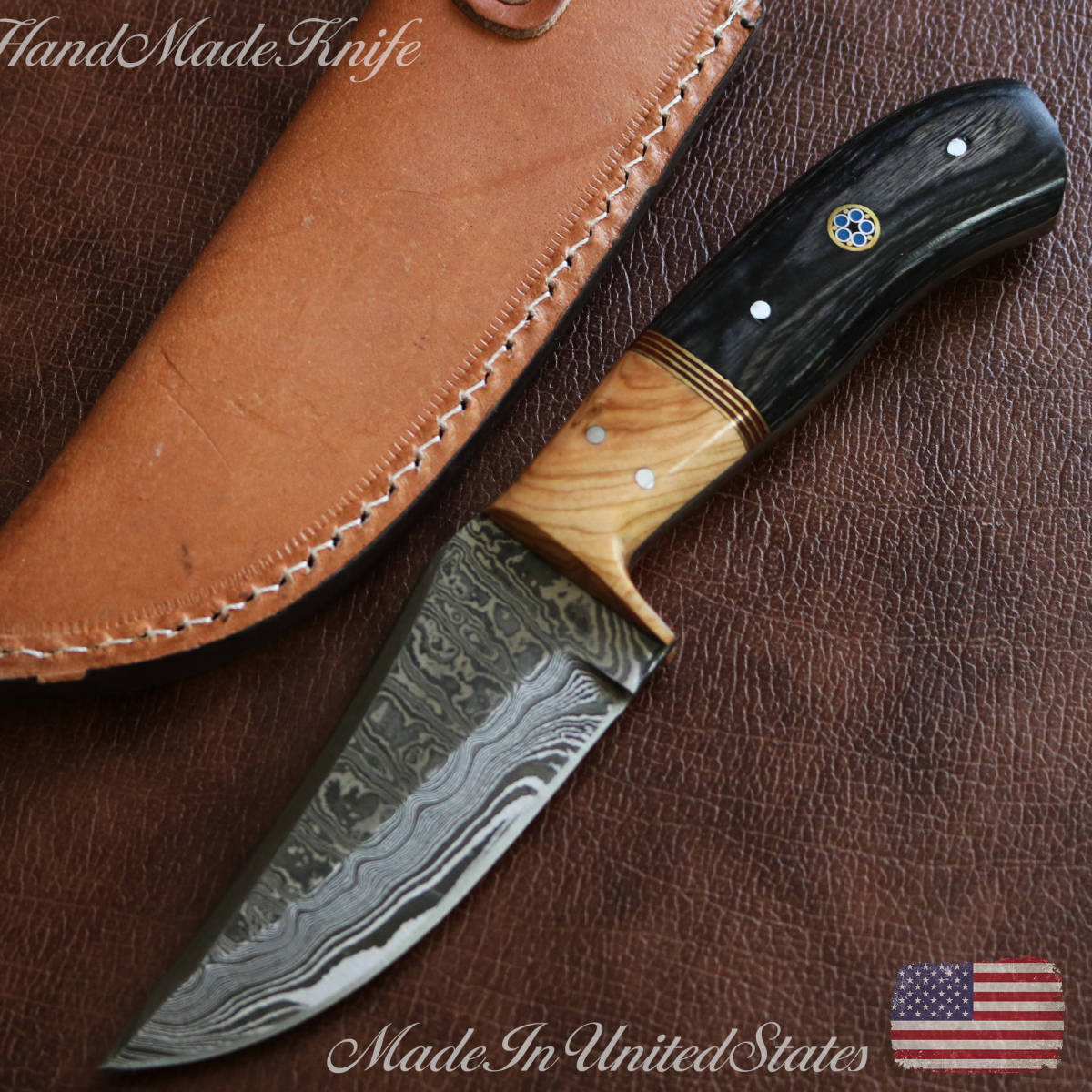 【セール，100%新品】 アメリカ輸入 アウトドア ダマスカスナイフ 職人カスタム1点モノ ハードウッドハンドル/専用本革シース付属/ブッシュクラフトなどに(その他)｜売買されたオークション情報、yahooの商品情 その他