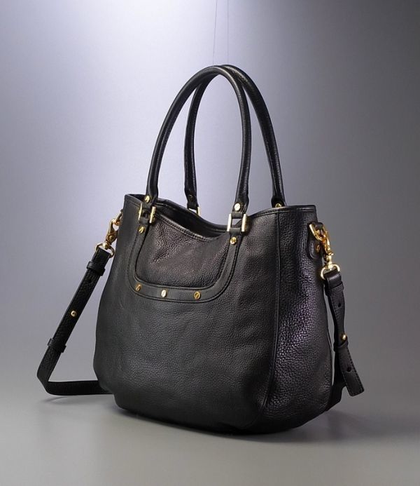 GC2556【美品】トリーバーチ TORY BURCH*アマンダ AMANDA◆Tロゴ*2WAY*ショルダー付き/レザートートバッグ/斜め掛け/鞄*ブラック