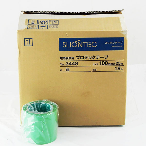 未使用　SLIONTEC スリオンテック　3448　建築養生用 プロテックテープ　100mm×25ｍ　18巻入　１箱　緑 [Z245]
