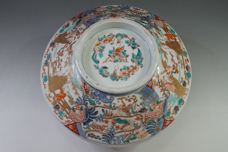E154◇江戸後期 古伊万里金彩色絵高士吉祥文食籠 蓋物菓子器 古伊万里