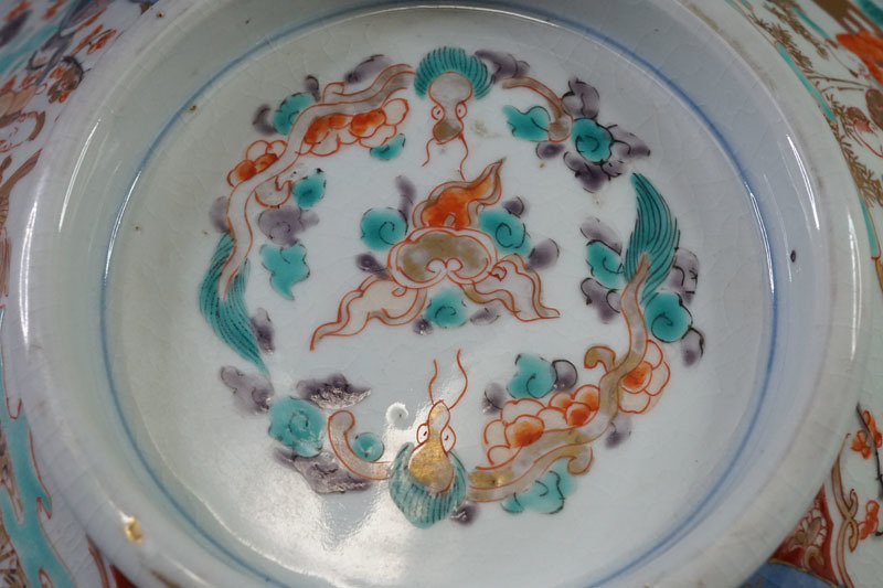 E154◇江戸後期 古伊万里金彩色絵高士吉祥文食籠 蓋物菓子器 古伊万里