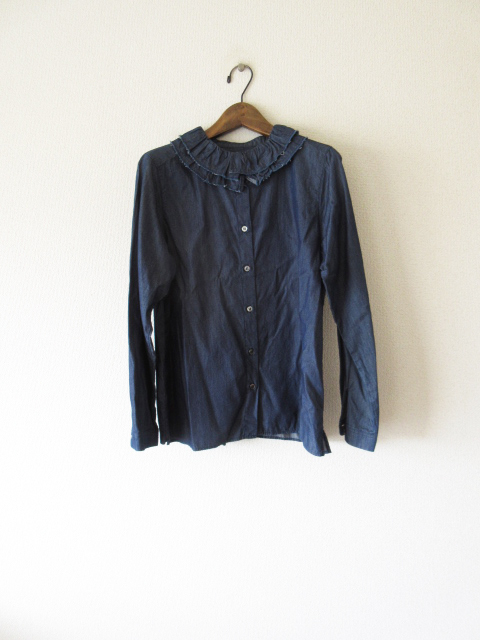 2017 nest Robe / ネストローブ コットンデニムフリルカラーブラウス