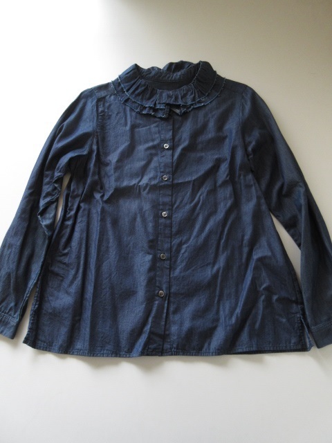 2017 nest Robe / ネストローブ コットンデニムフリルカラーブラウス