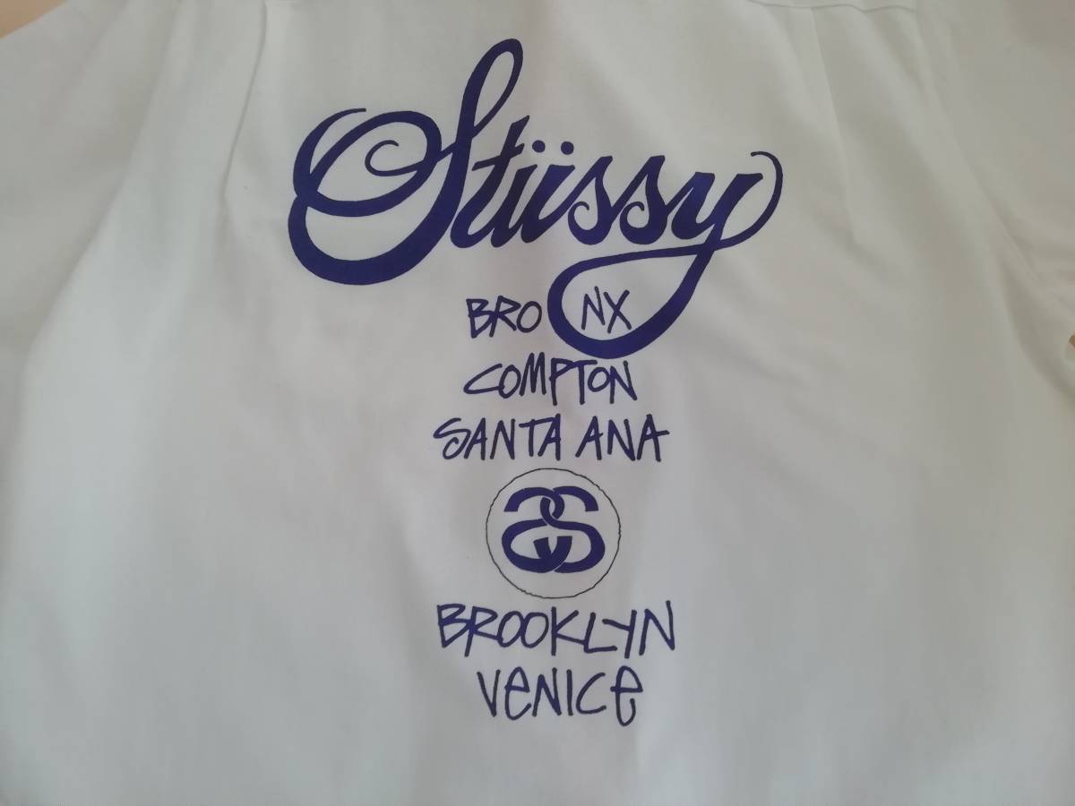 【てとて】ステューシー✨️ワールドツアー　ビッグロゴ　鹿の子　半袖シャツ ☆1円～良品☆ストリート STUSSY 鹿の子 半袖シャツ ステューシー 白