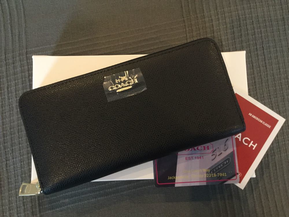 新品 COACH 長財布 レザー ブラック コーチ ラウンドファスナー 黒 