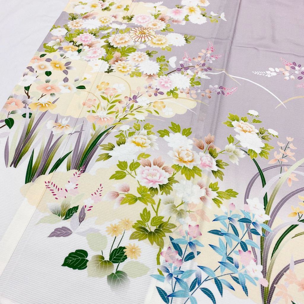 着物月花 金駒刺繍 絽 鮮やかな四季花の夏訪問着 未使用品 正絹 金糸 