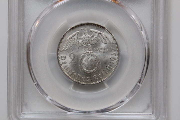1937年☆ドイツ☆第三帝国☆2マルク☆銀貨☆ヒンデンブルク☆PCGS MS64