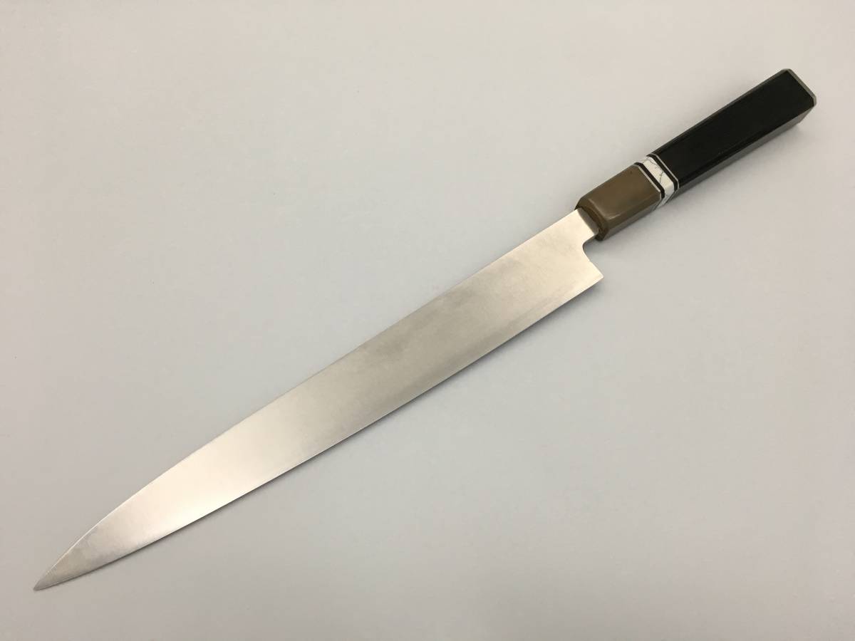アウトレット品 ステンレス製 柳刃包丁9寸 黒檀水牛八角柄 刺身包丁